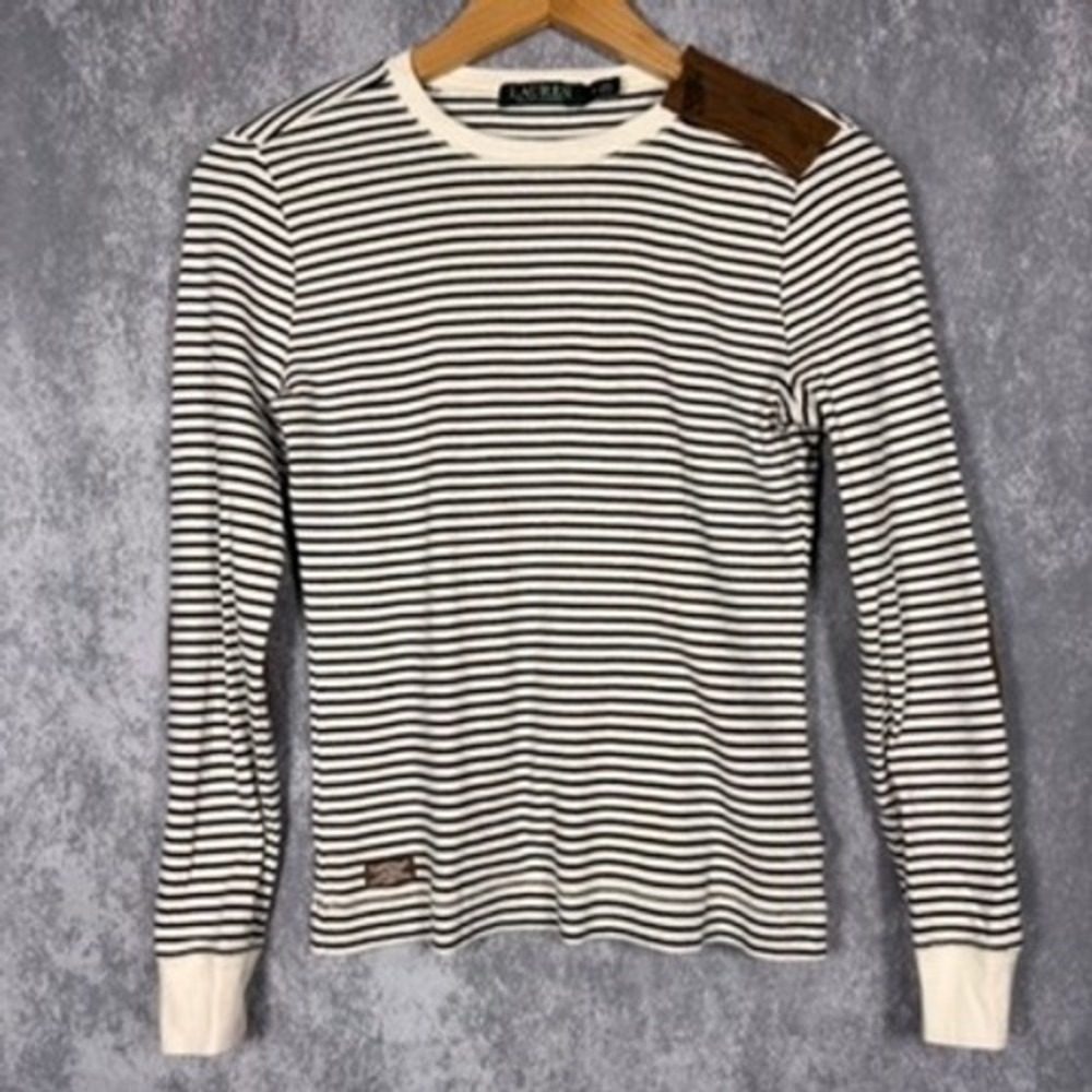 Lauren Ralph Lauren Medium Striped Elbow Patch Top Long Sleeve